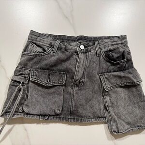 Grey Denim Cargo Mini Skort